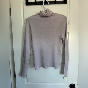 Mango Metallic Knit Turtle Neck Top in Light Purple